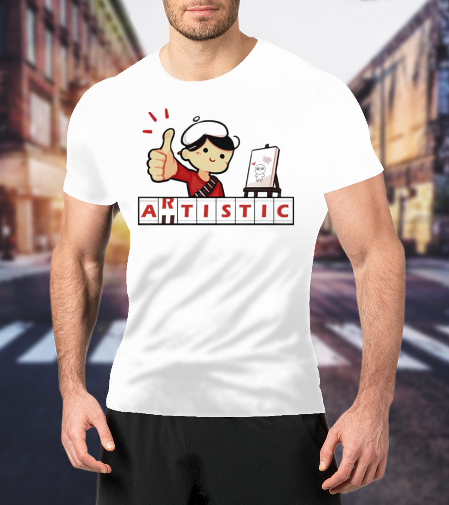 Arutistic Artistic Charm Thumbs Up Painter Kid With Sheep Canvas T-Shirt
