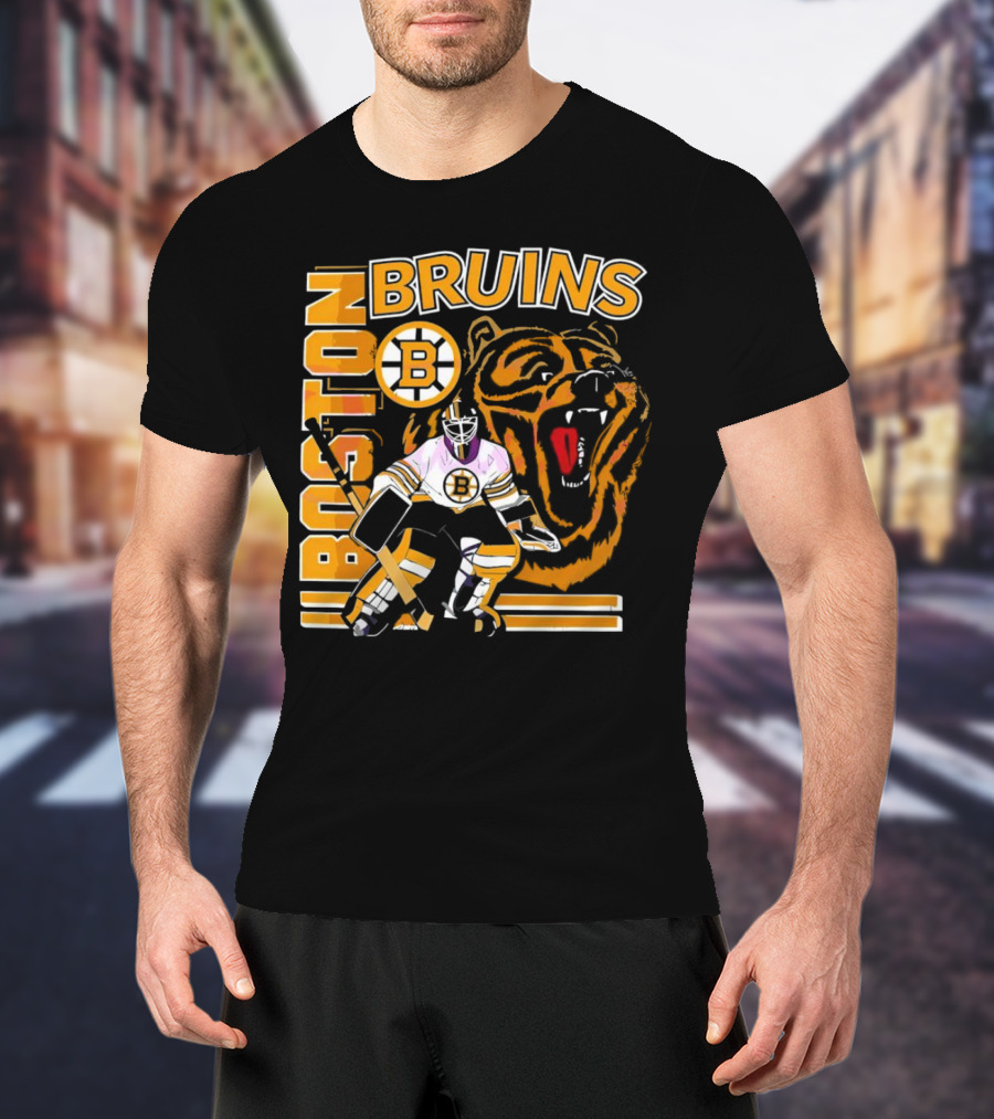 Boston Bruins Hockey Goalie With Bear And Iconic T-Shirt