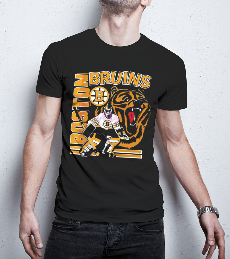 Boston Bruins Hockey Goalie With Bear And Iconic T-Shirt