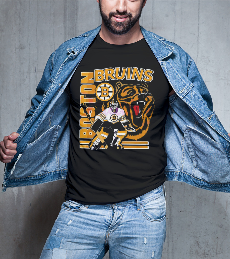 Boston Bruins Hockey Goalie With Bear And Iconic T-Shirt