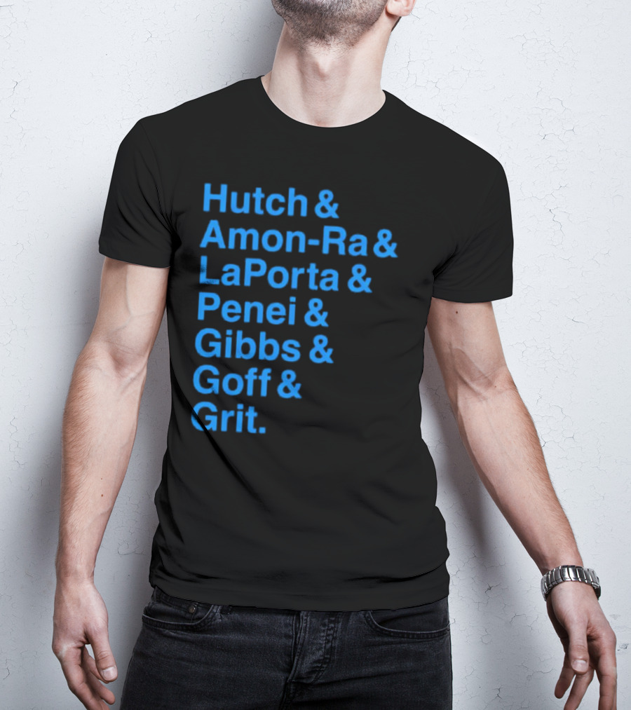 Hutch And Amon-ra And Laporta And Penei And Gibbs And Goff And Grit Detroit Lions NFL Players T-Shirt