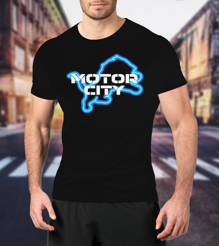 Sam Richardson Wearing Detroit Lions Motor City Blue Lion T-Shirt