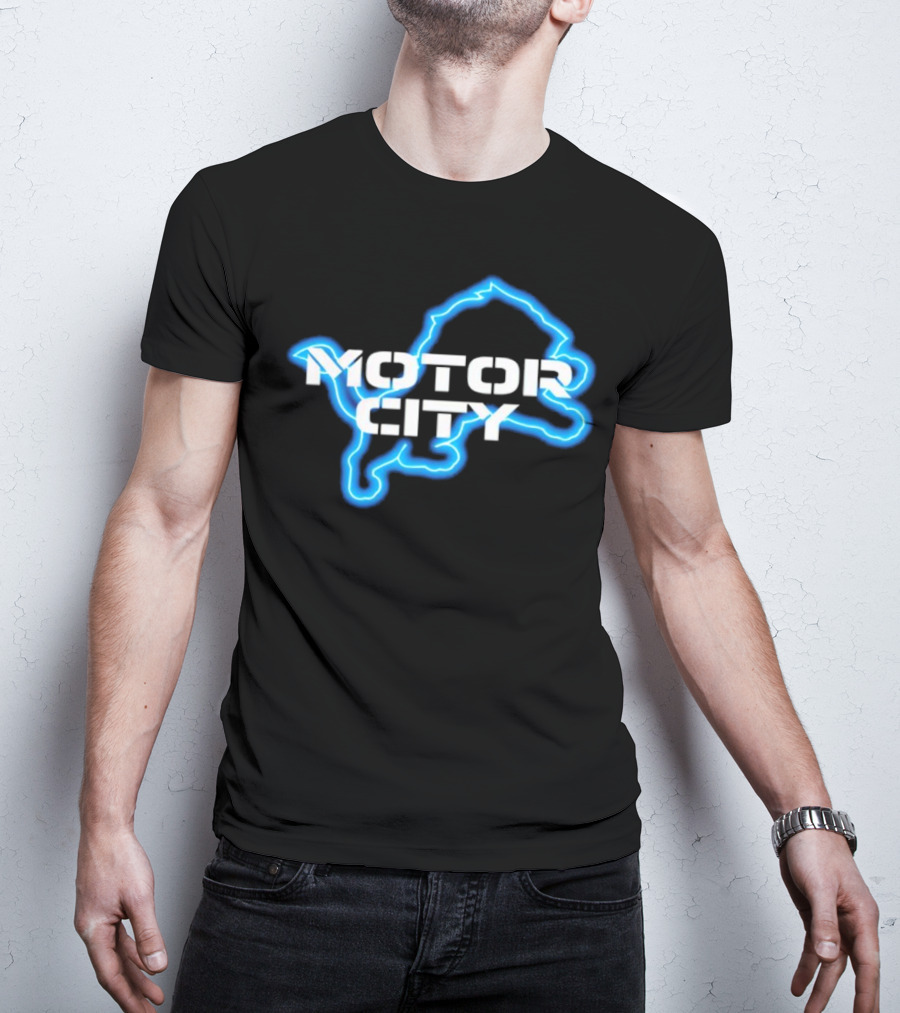 Sam Richardson Wearing Detroit Lions Motor City Blue Lion T-Shirt