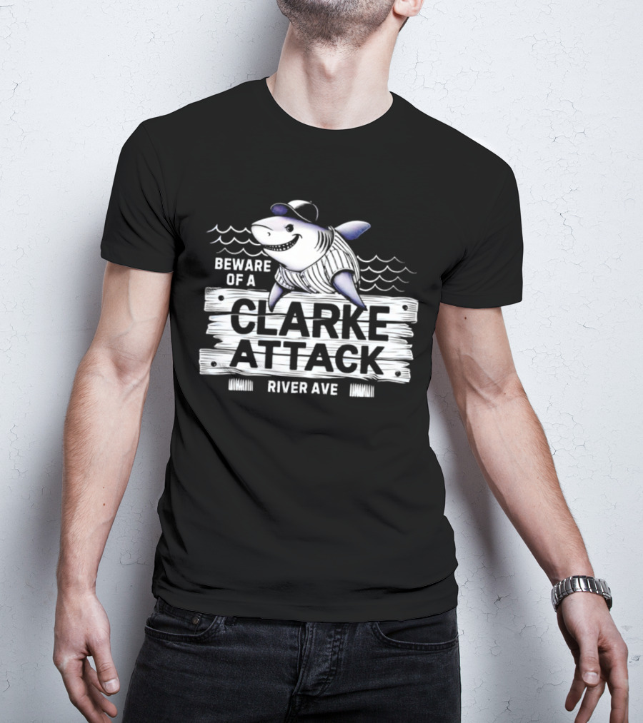 Beware Of A Clarke Attack River Ave Shark Baseball T-Shirt