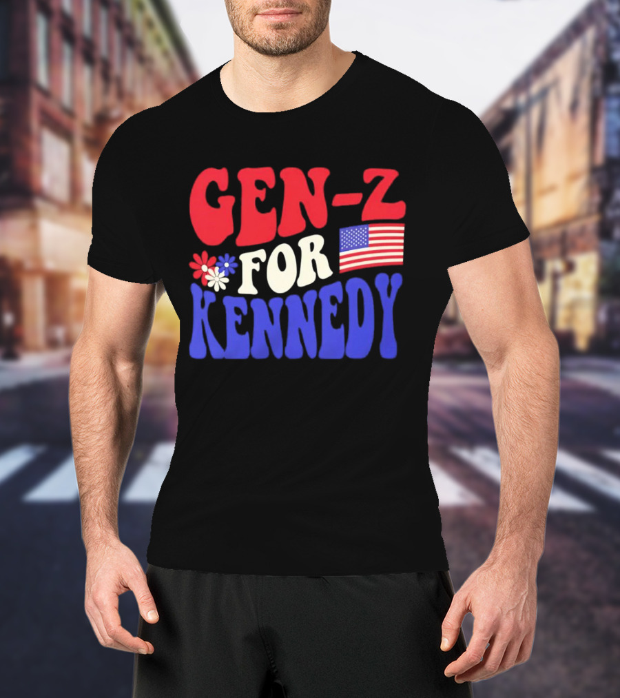 Gen-Z For Kennedy American Flag Retro Flowers T-Shirt