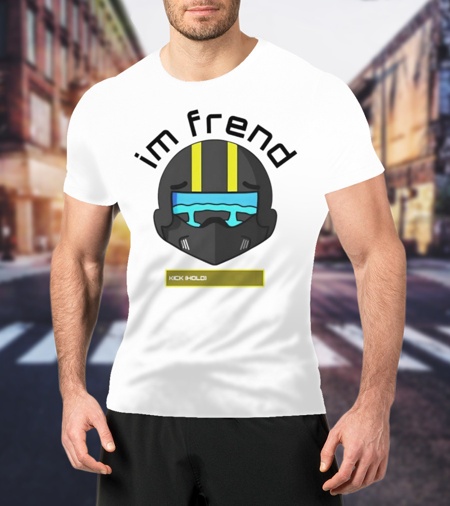 Im Frend Kick Hold Black Helmet Yellow Stripes Blue Visor T-Shirt