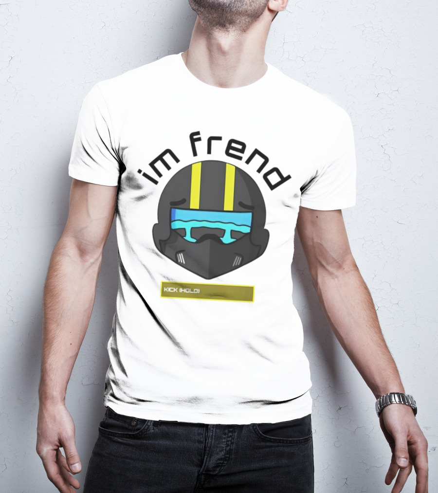 Im Frend Kick Hold Black Helmet Yellow Stripes Blue Visor T-Shirt