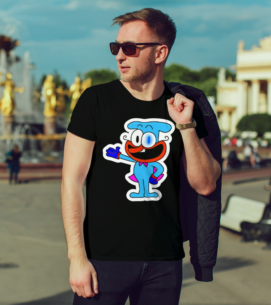 The Doise Cartoon Character With Blue Outfit And Red Accent Detailing T-Shirt