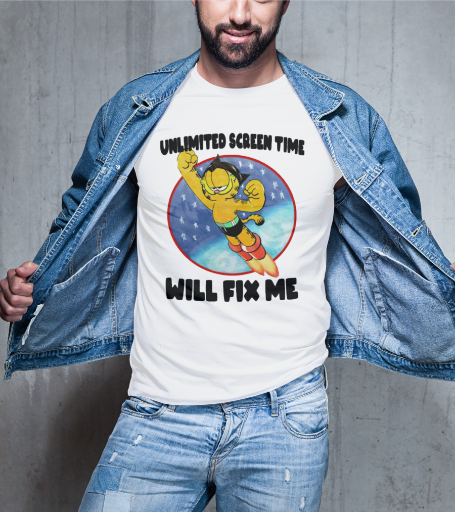 Unlimited Screen Time Will Fix Me Garfield Superhero Flight T-Shirt