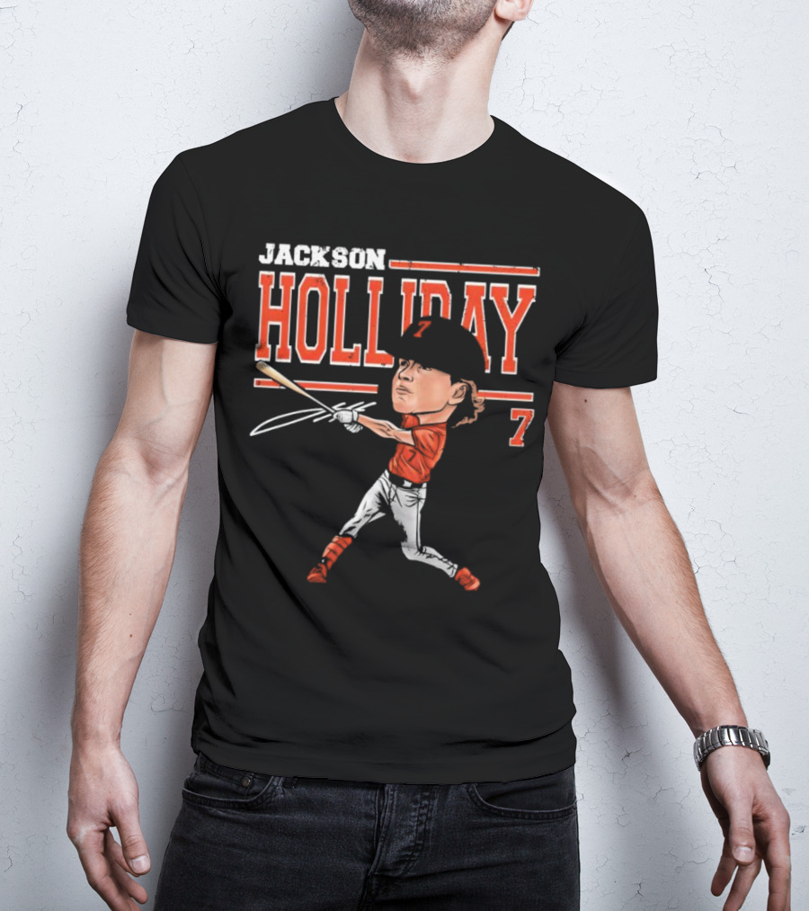 Jackson Holliday Baltimore Orioles Cartoon Batting Stance Number 7 T-Shirt