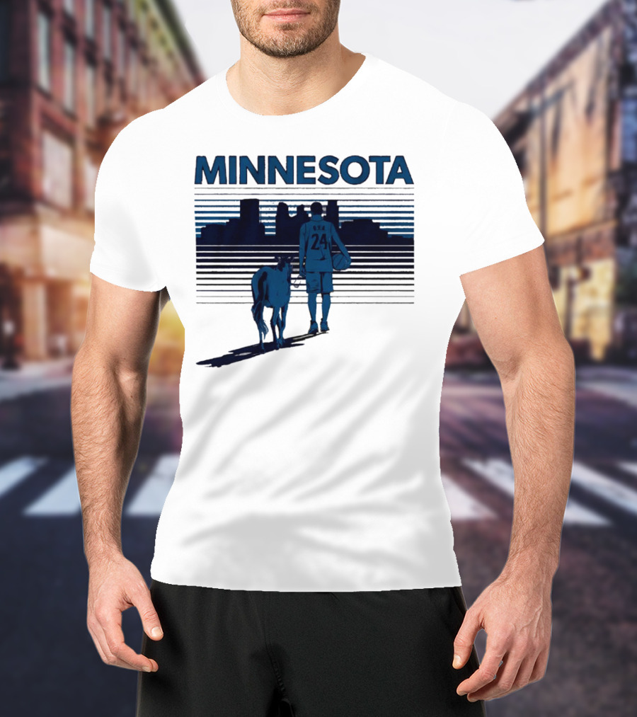 Minnesota Basketball 24 Bring Ya Ass Player And Dog With City Skyline T-Shirt