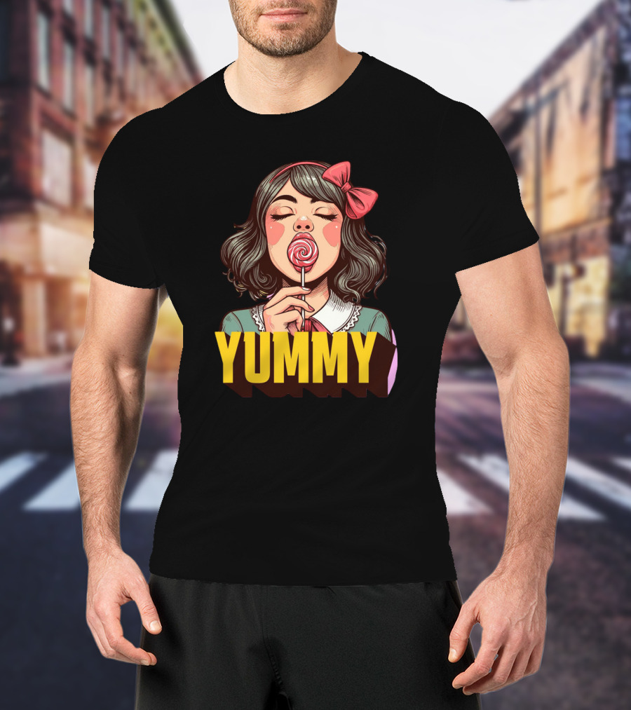 Yummy Girl With Lollipop Pop T-Shirt