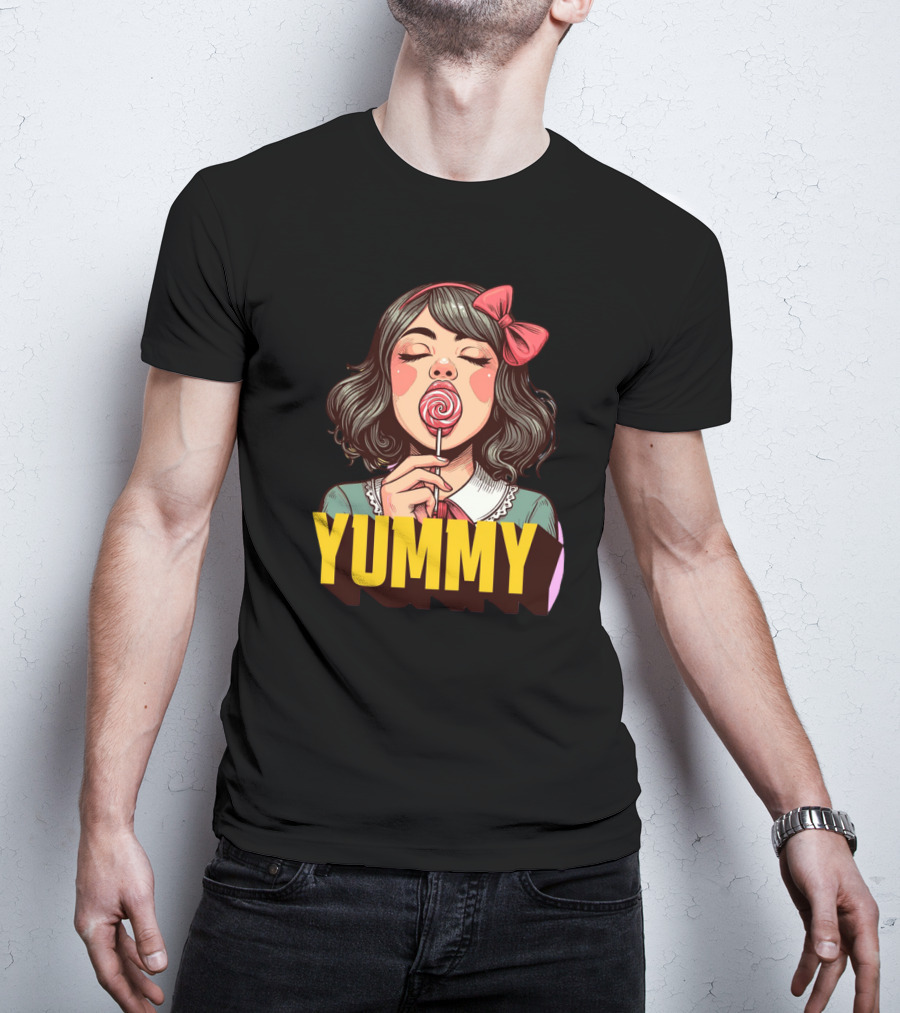Yummy Girl With Lollipop Pop T-Shirt