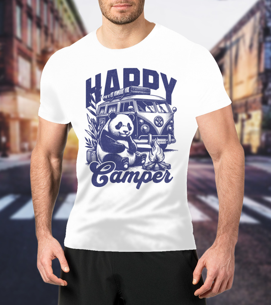 Happy Camper Panda By Van And Campfire Vintage T-Shirt