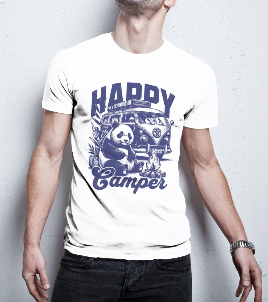 Happy Camper Panda By Van And Campfire Vintage T-Shirt