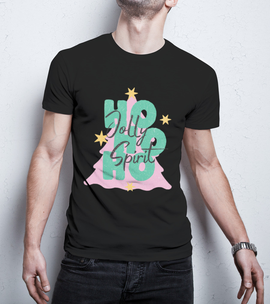 HO HO HO Jolly Spirit Christmas Tree Stars T-Shirt