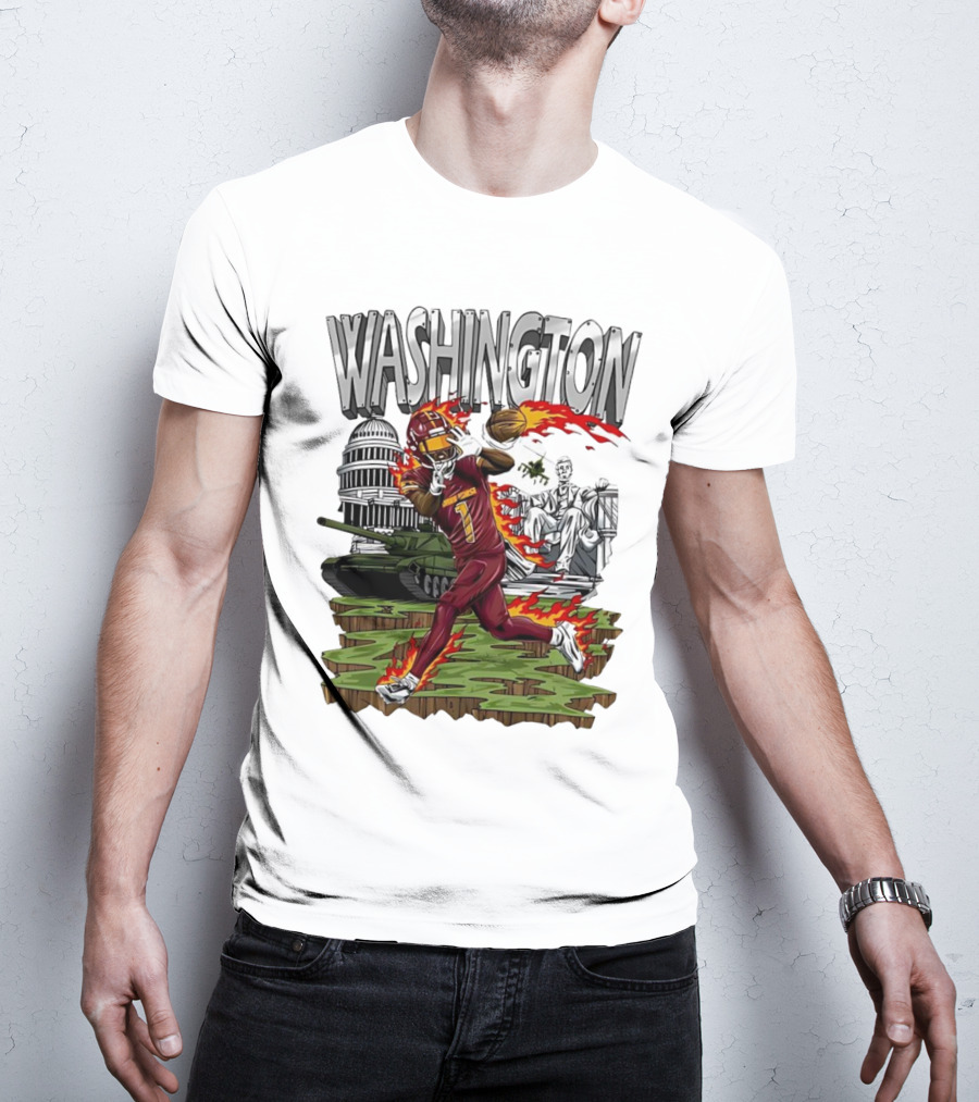 Washington Commanders Jahan Dotson Football Cartoon Capitol Tank Lincoln Fire T-Shirt