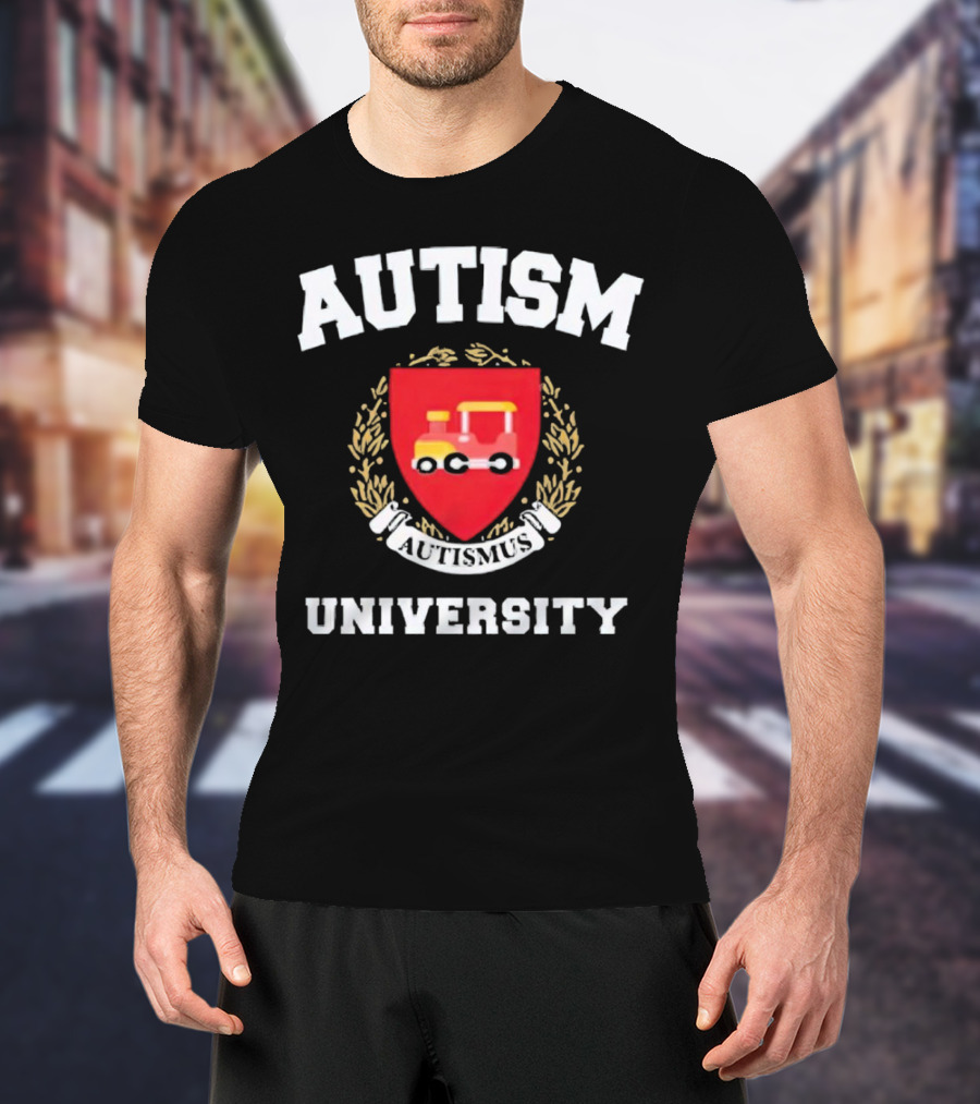 Autismus University Autism Joke Shield With Toy Car Crest T-Shirt