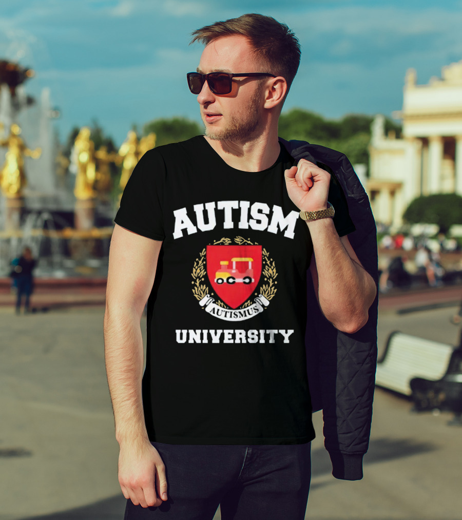 Autismus University Autism Joke Shield With Toy Car Crest T-Shirt