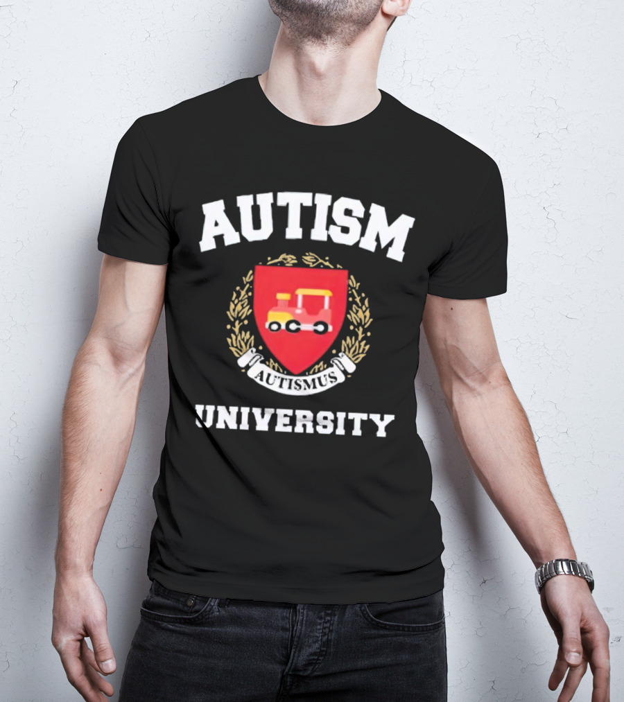 Autismus University Autism Joke Shield With Toy Car Crest T-Shirt