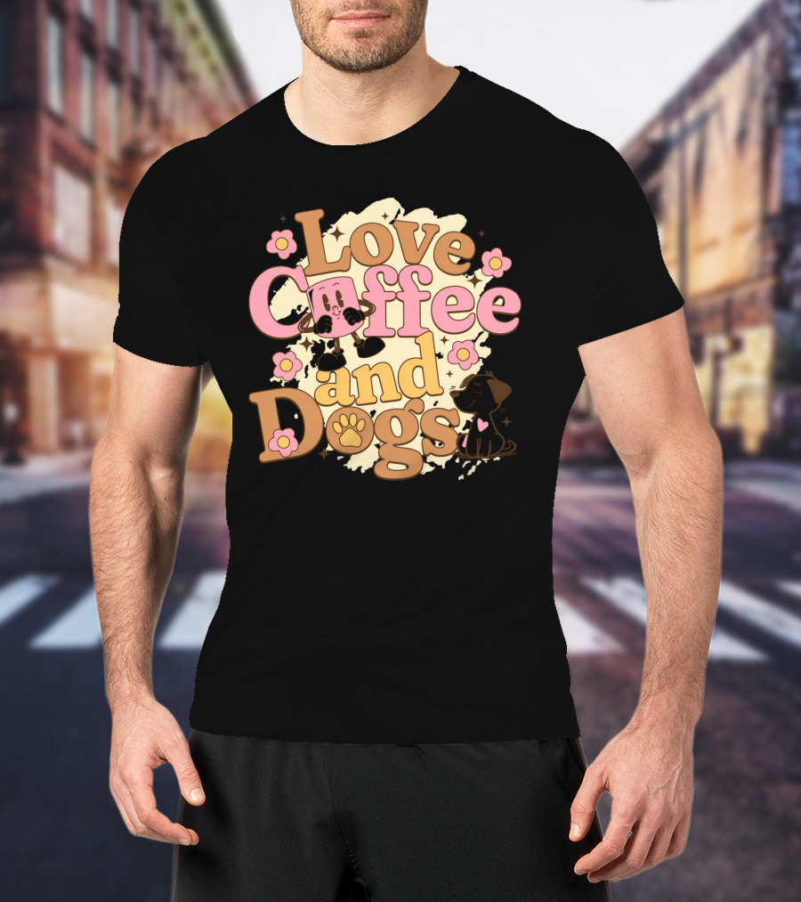 Love Coffee And Dogs Cute Floral Cartoon T-Shirt