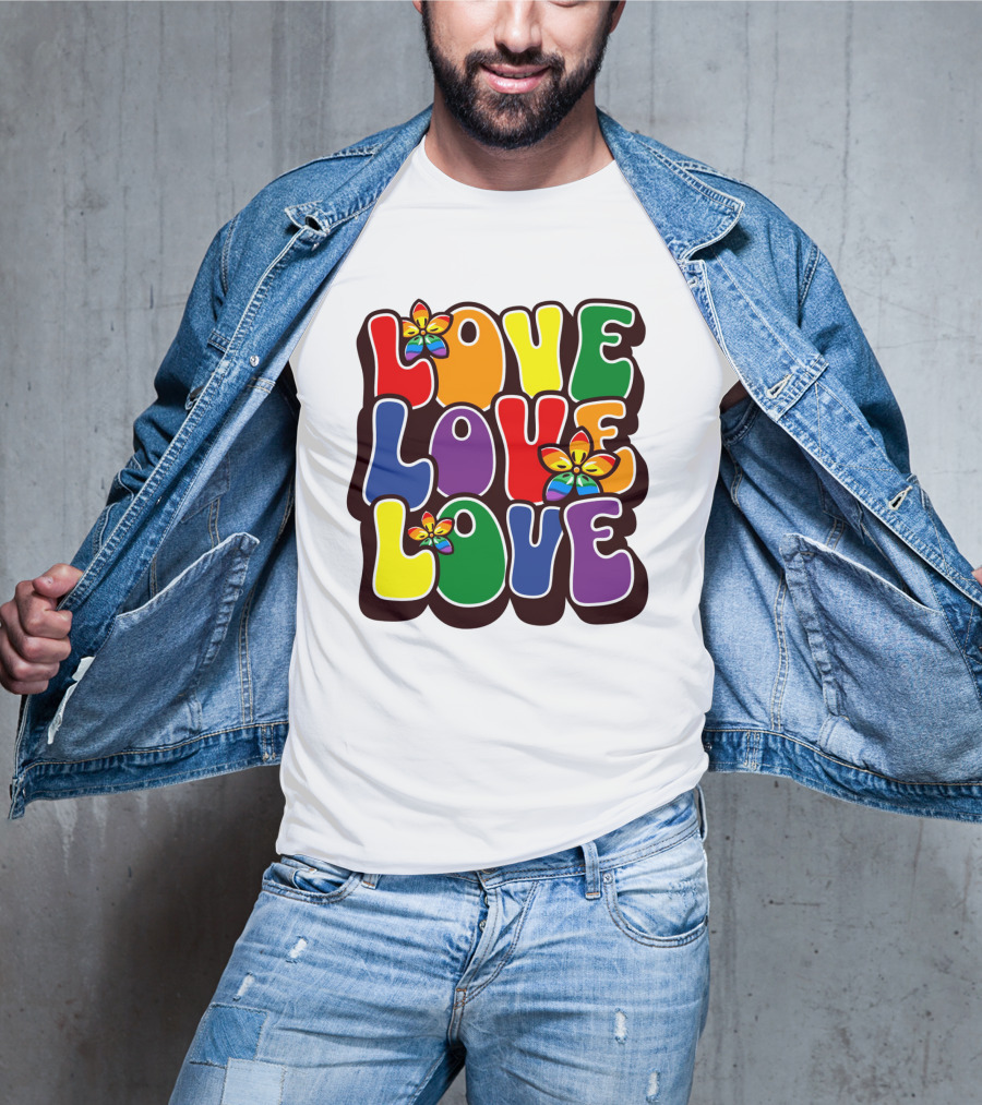 LOVE LOVE LOVE Rainbow Pride Flowers T-Shirt