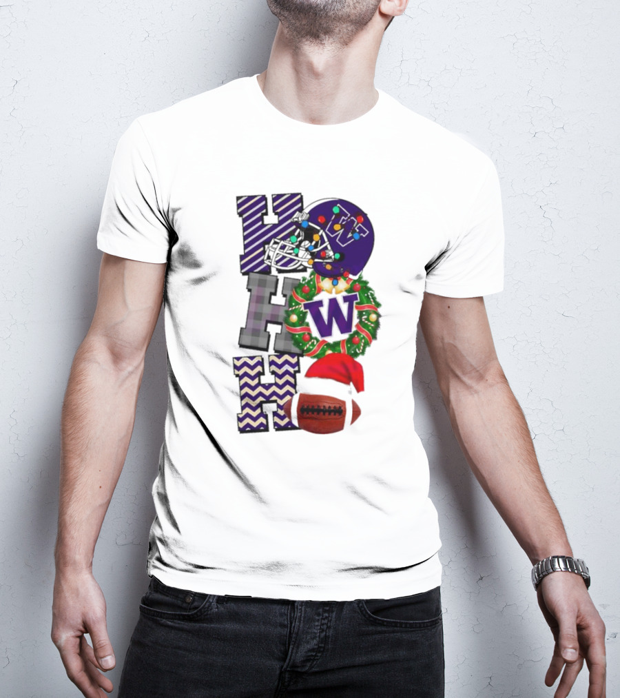 Washington Huskies Football Christmas Ho Ho Ho Helmet Wreath Ball T-Shirt