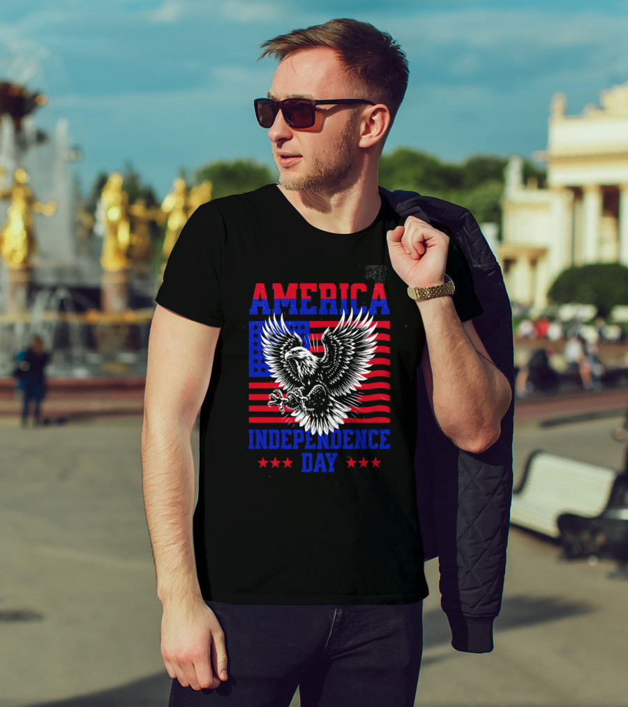 America Independence Day Eagle Flag Stars T-Shirt