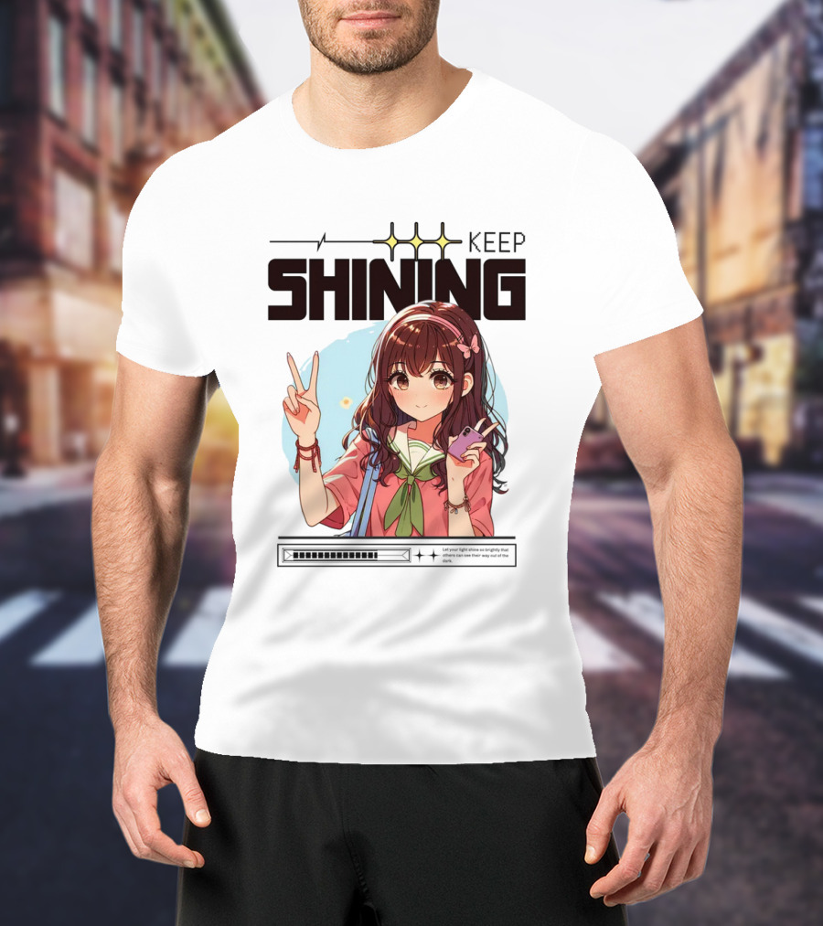 Keep Shining Cute Anime Girl Peace Sign T-Shirt