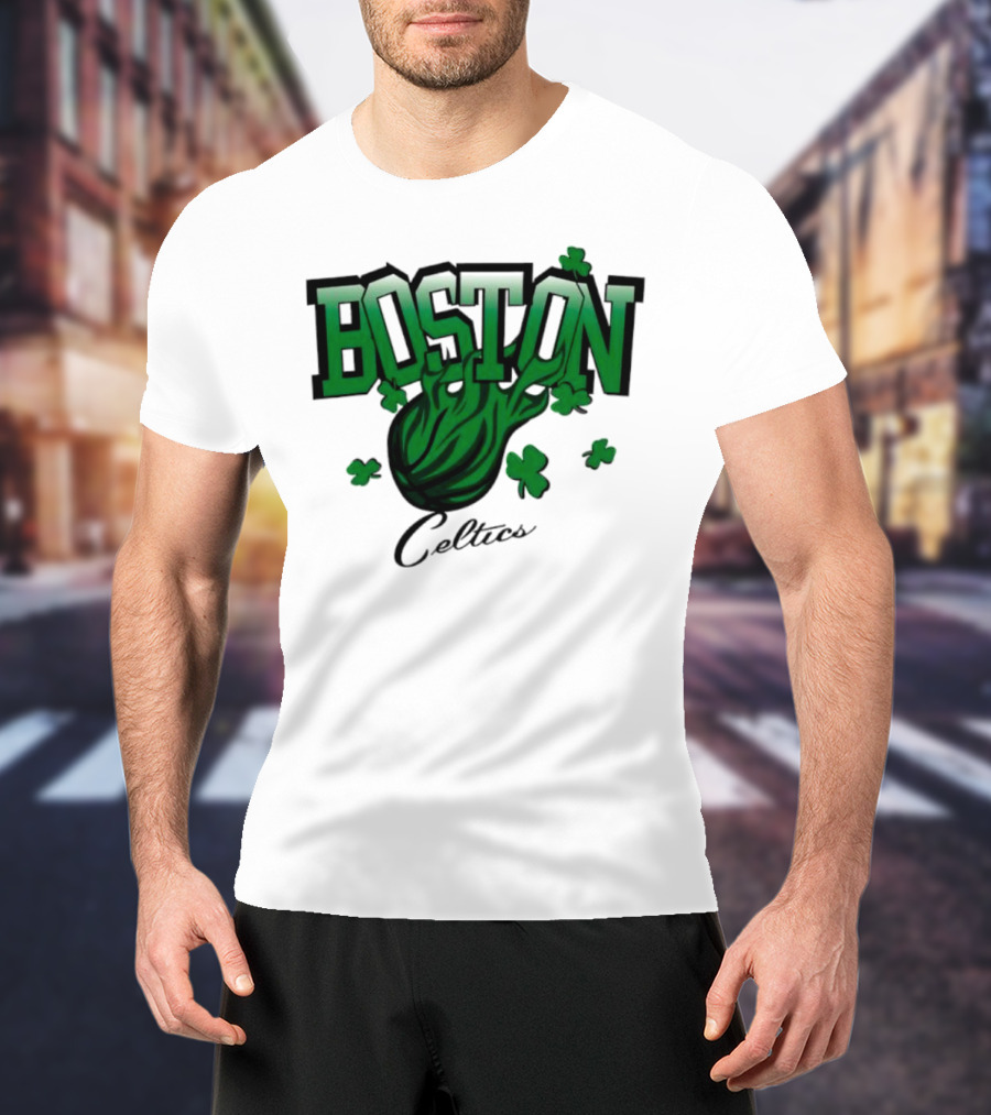Boston Celtics Shamrock Flames Basketball Vintage T-Shirt