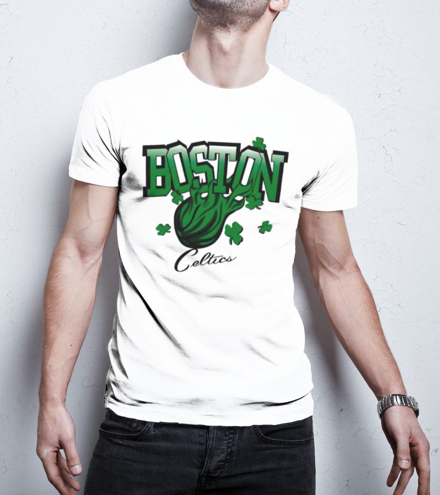 Boston Celtics Shamrock Flames Basketball Vintage T-Shirt