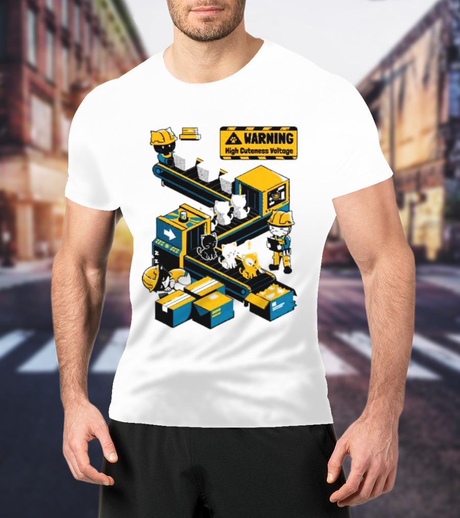 Warning High Cuteness Voltage Cats Factory Worker Warning T-Shirt