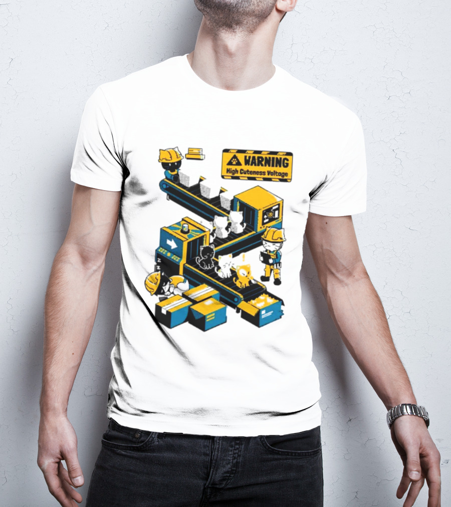 Warning High Cuteness Voltage Cats Factory Worker Warning T-Shirt