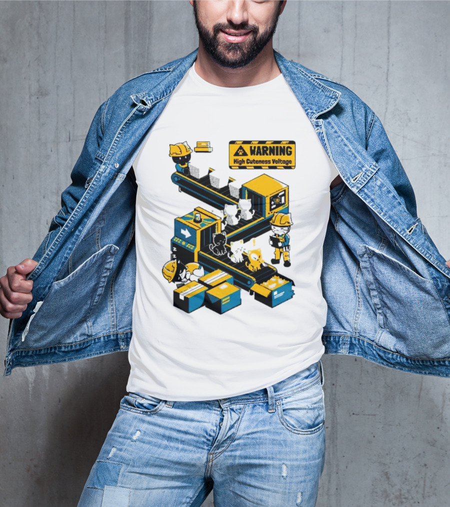 Warning High Cuteness Voltage Cats Factory Worker Warning T-Shirt