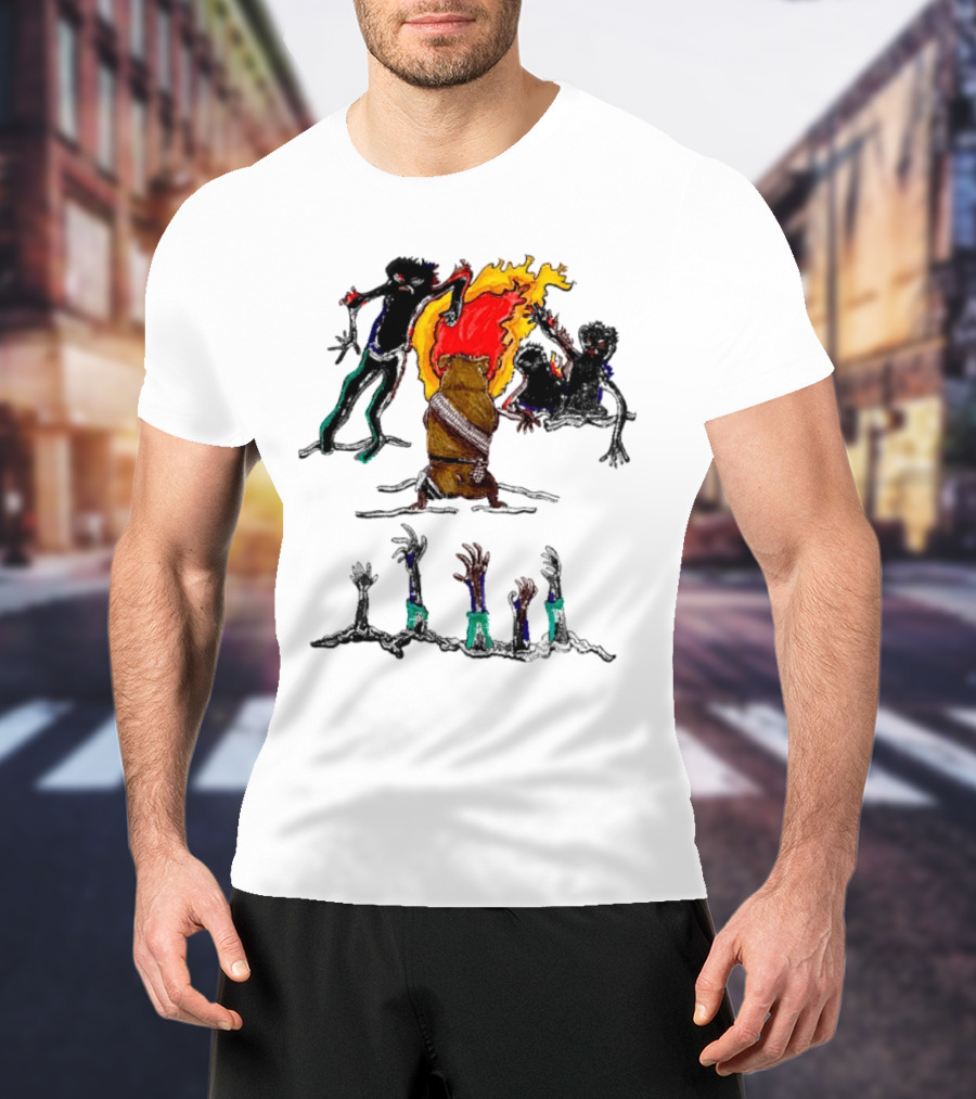 Hamster Of The Apocalypse Surrounded By Flaming Shadows T-Shirt