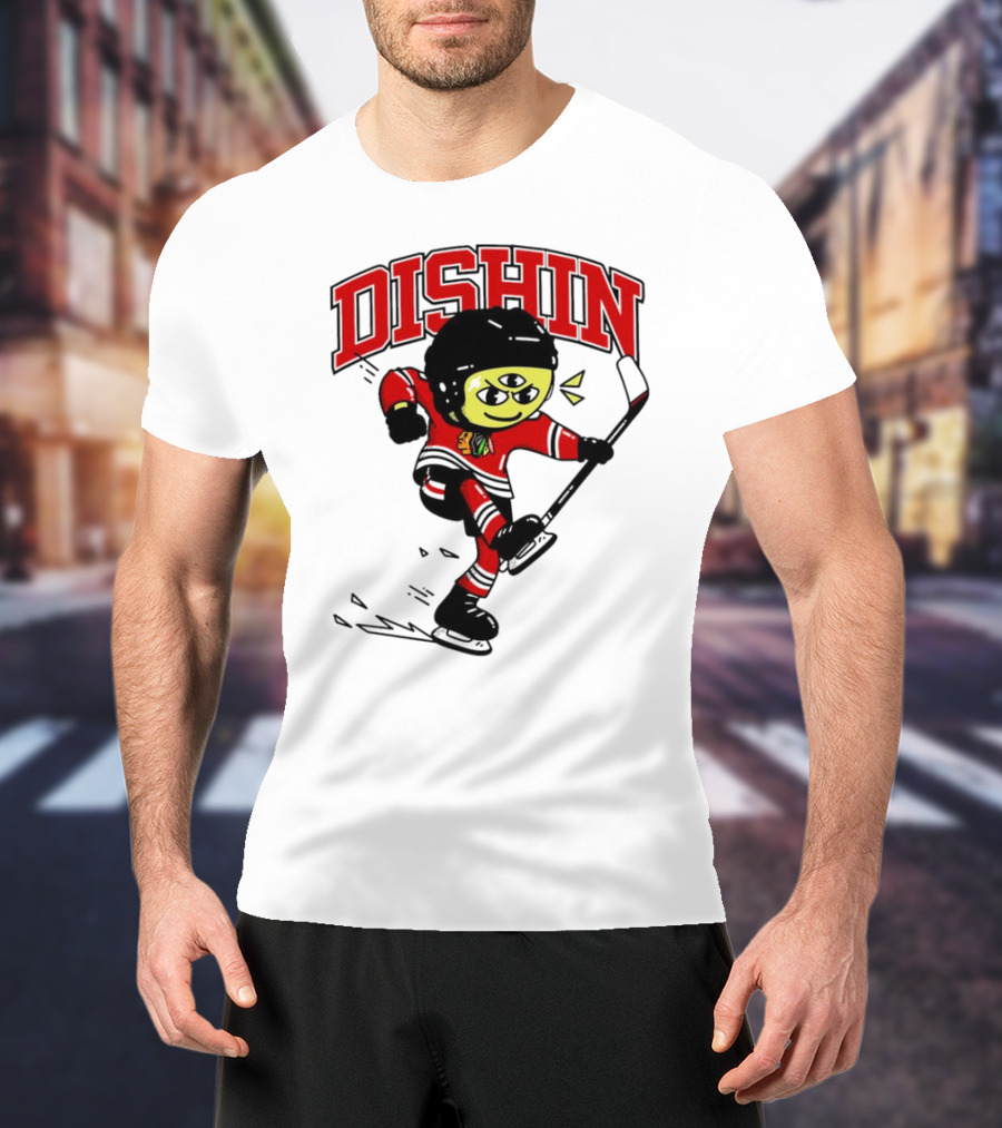 Dishin Chicago Blackhawks Hockey Three-Eyed Mascot T-Shirt