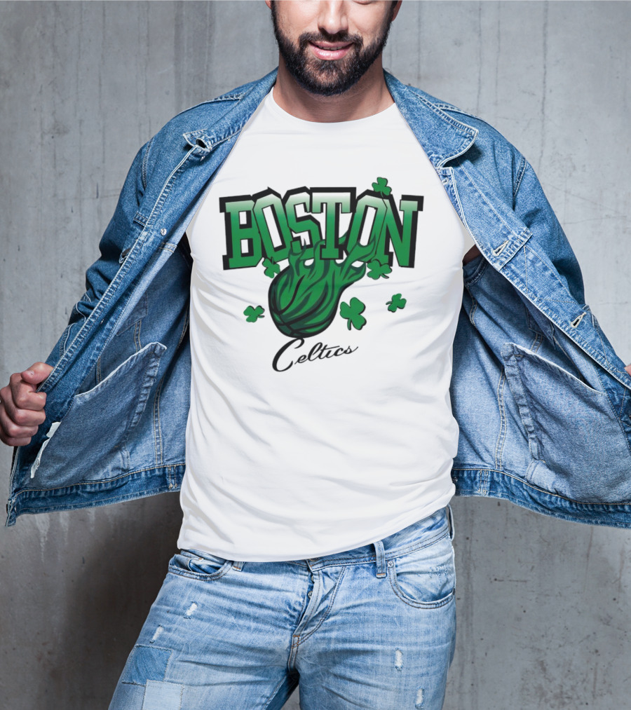 Boston Celtics Vintage Shamrock Basketball Flame T-Shirt