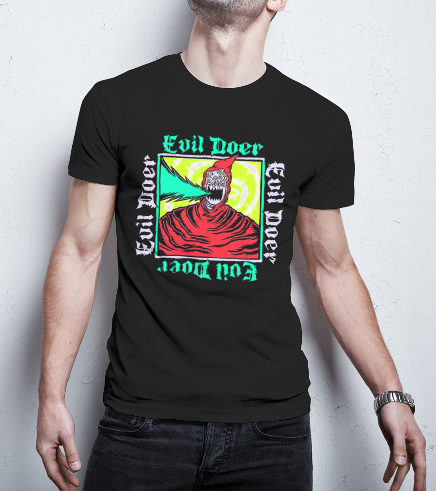 Evil Doer Monster With Fiery Mouth And Multicolored Eyes T-Shirt