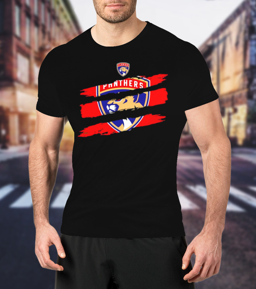 Florida Panthers Scratch Red Emblem T-Shirt