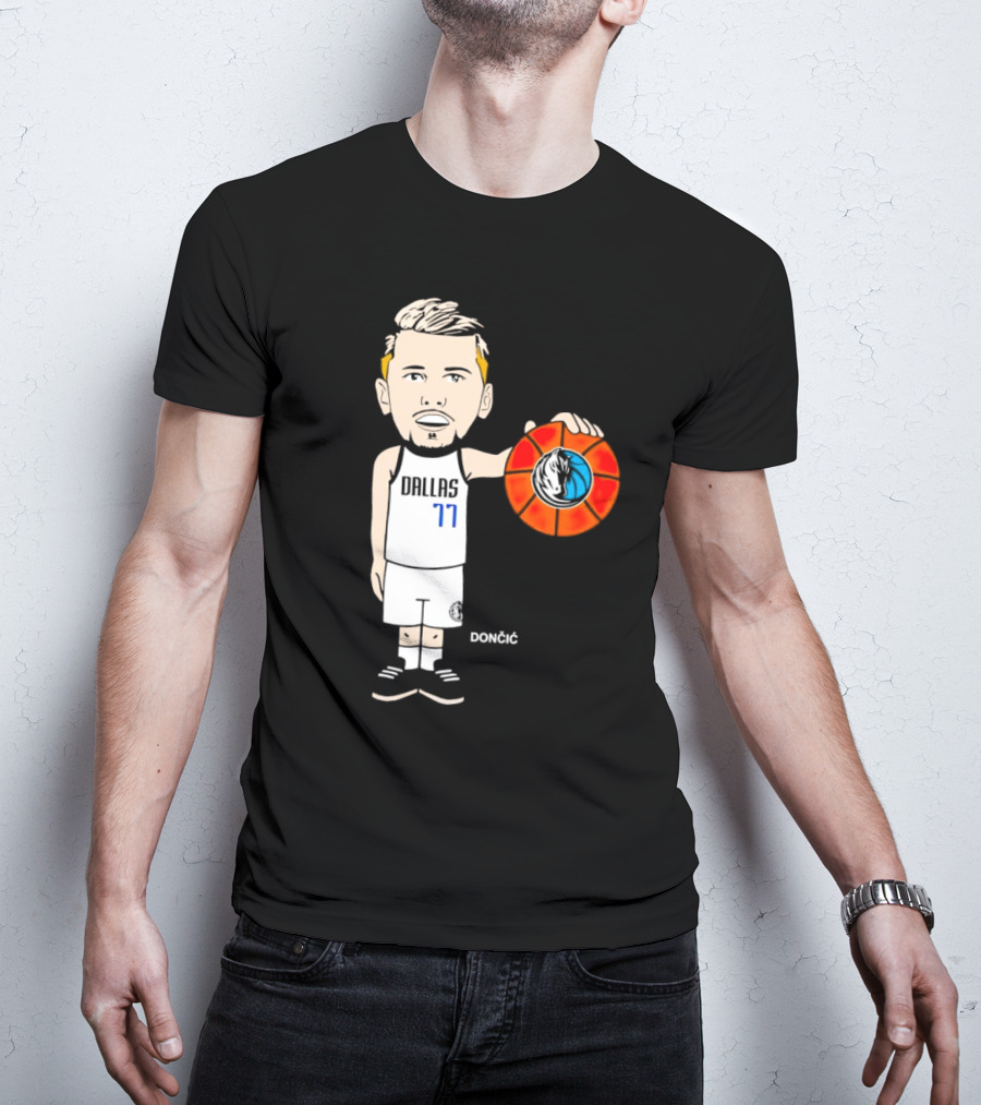 Luka Doncic Dallas Mavericks Cartoon Player Holding Basketball T-Shirt