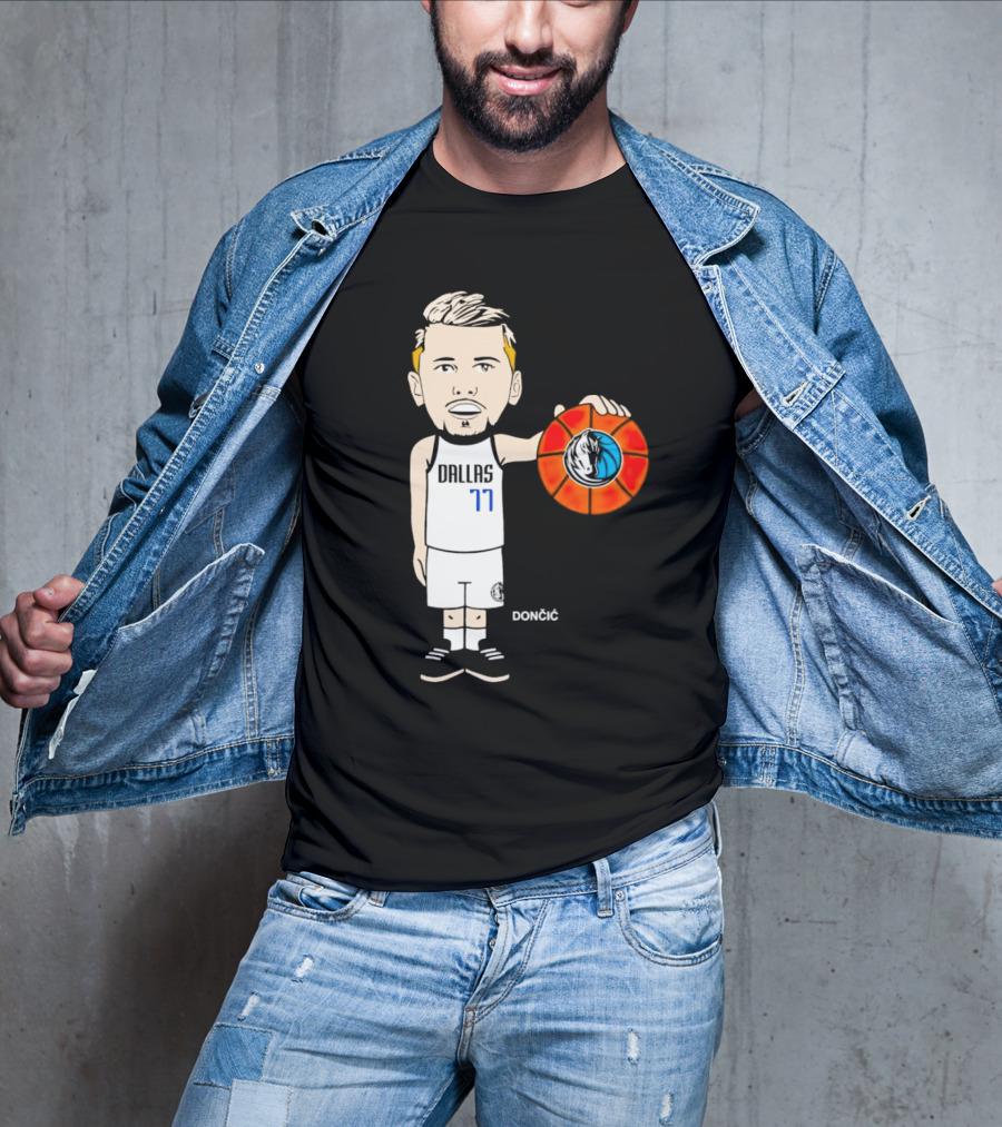 Luka Doncic Dallas Mavericks Cartoon Player Holding Basketball T-Shirt