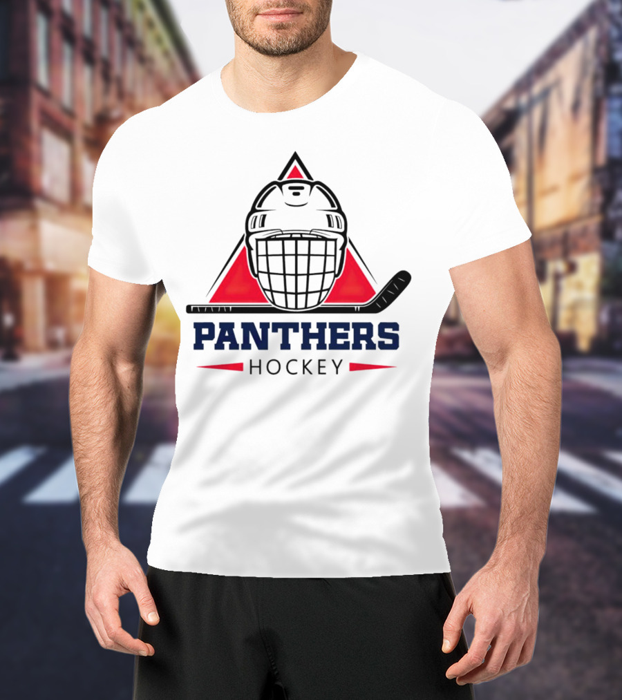 Panthers Hockey Helmet Triangle Background Ice Hockey Stick T-Shirt