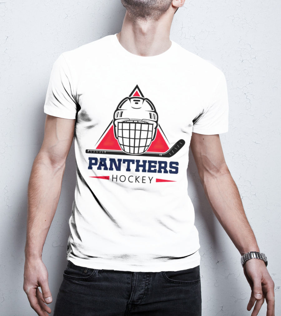 Panthers Hockey Helmet Triangle Background Ice Hockey Stick T-Shirt