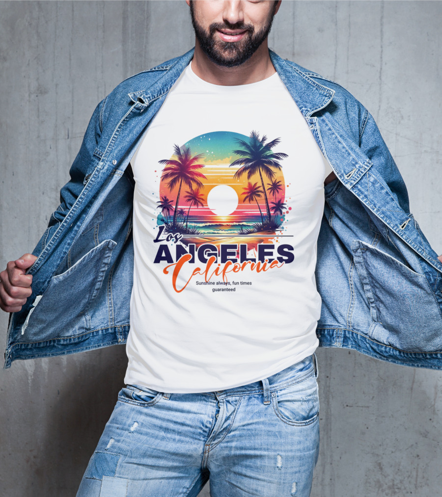 Los Angeles California Sunshine Always Fun Times Guaranteed Palm Trees Beach Sunset T-Shirt