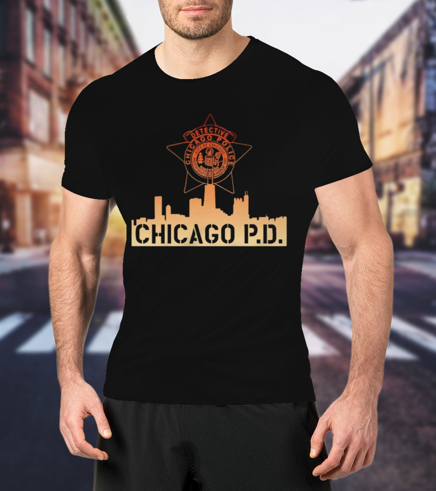 Chicago P.D. Detective Chicago Police Badge And City Skyline T-Shirt