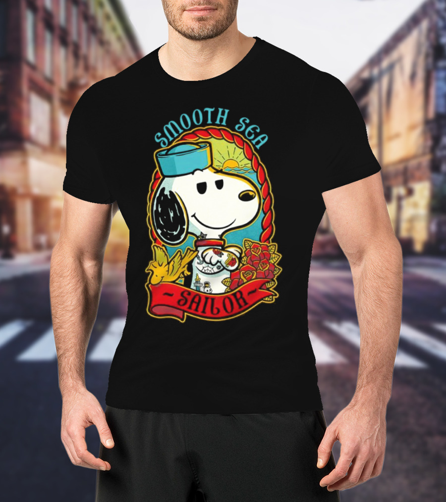 Smooth Sea Sailor Snoopy Woodstock Tattoo Motif T-Shirt