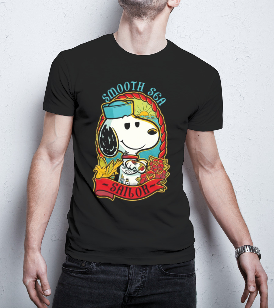 Smooth Sea Sailor Snoopy Woodstock Tattoo Motif T-Shirt