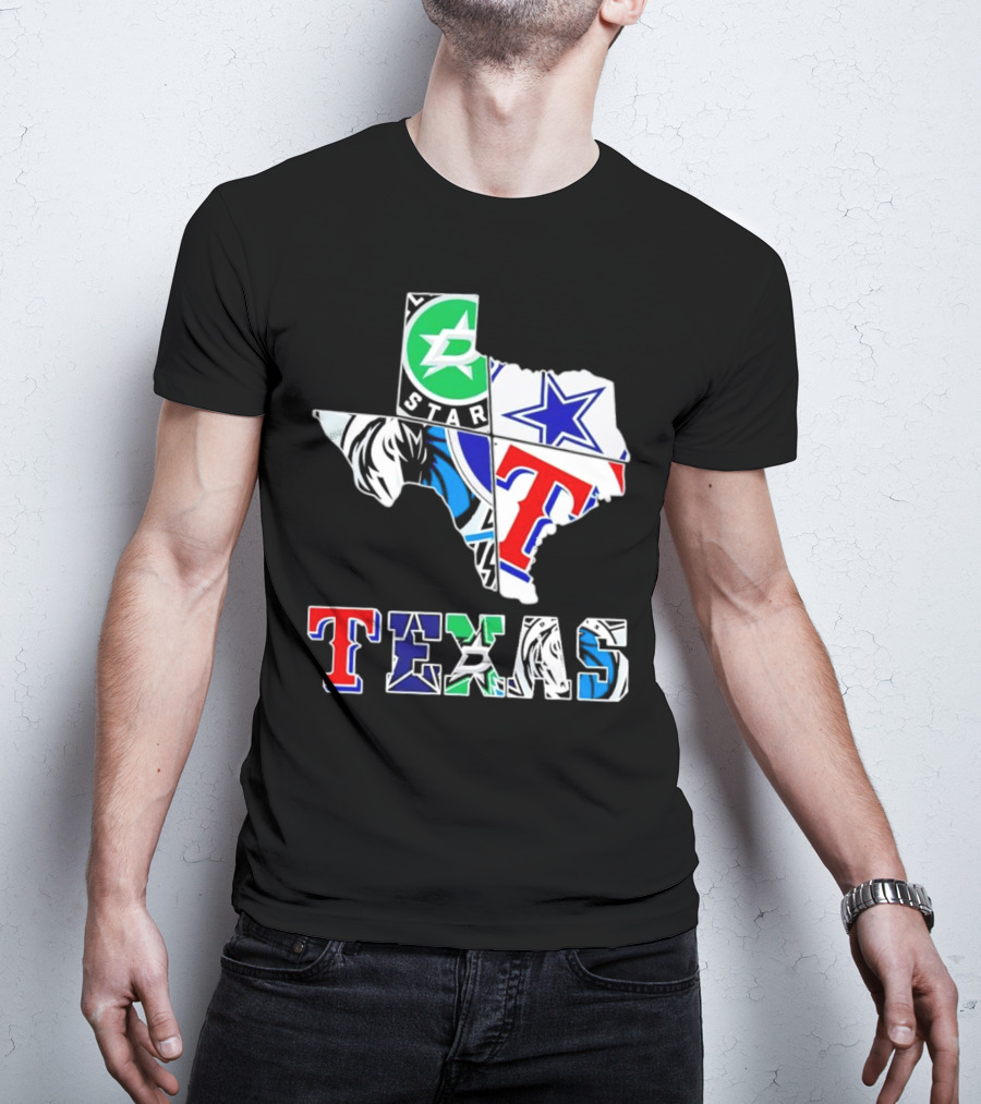 Dallas Hockey Cowboys Rangers Mavericks Texas Map T-Shirt