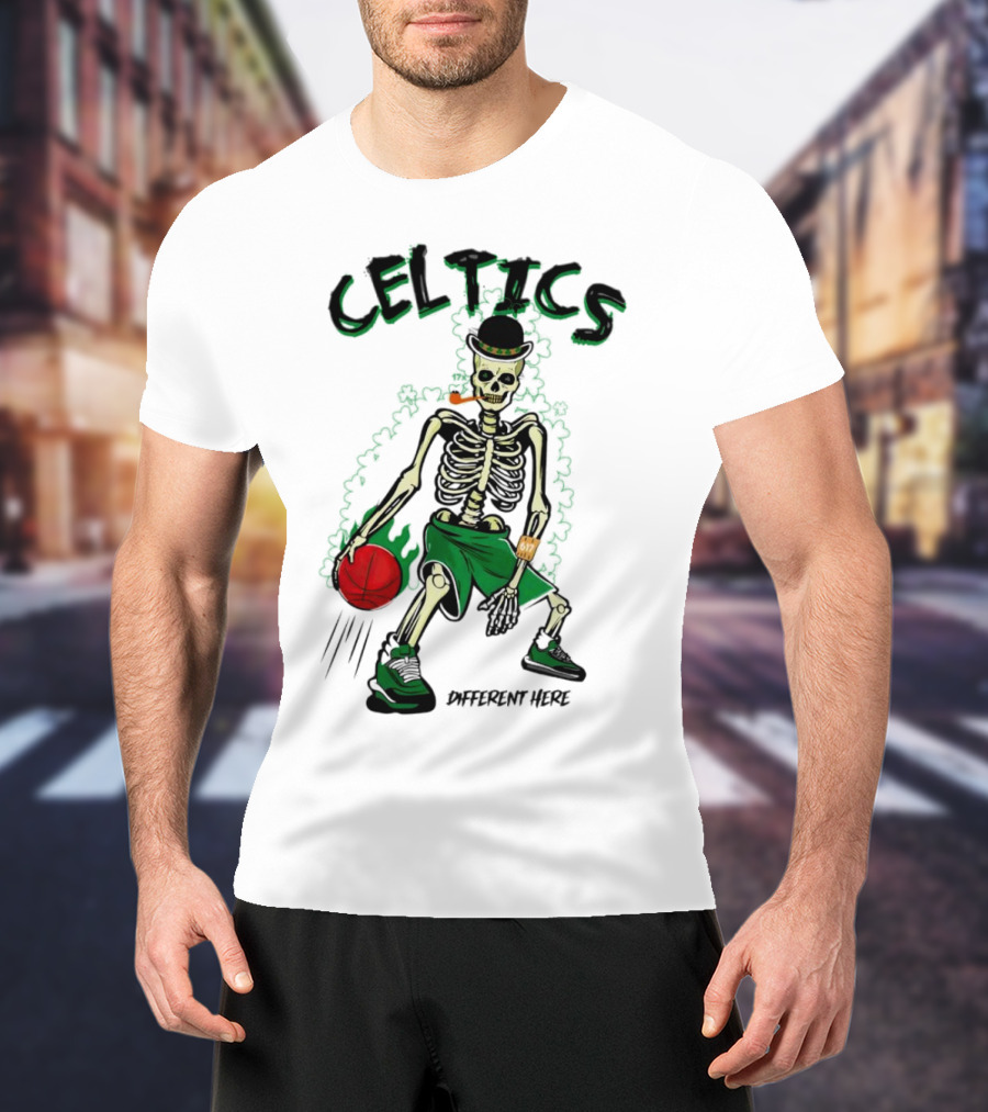 Celtics Skeleton Dribbling Basketball Different Here T-Shirt