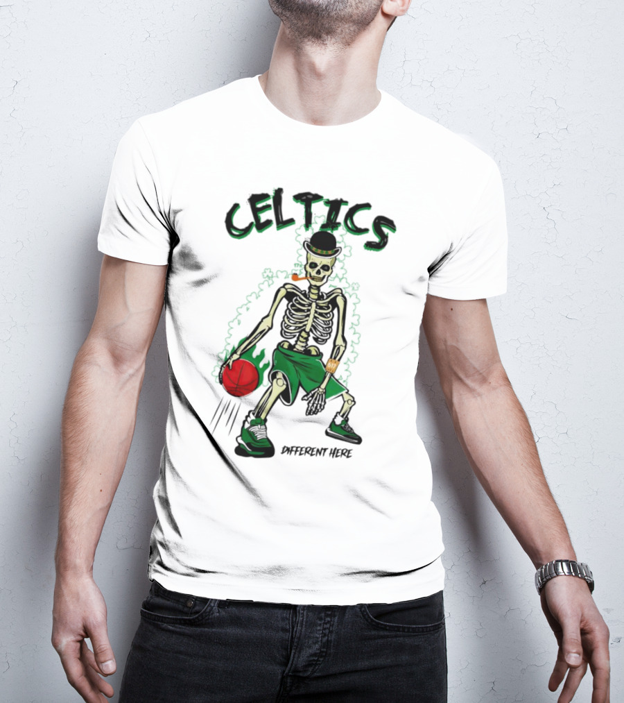 Celtics Skeleton Dribbling Basketball Different Here T-Shirt
